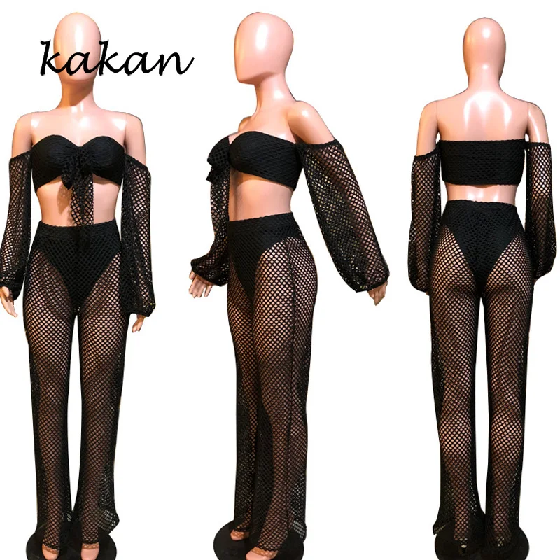 Kkakan summer new women's jumpsuit two-piece sexy tube top perspective hollow gauze wide leg pants suit
Kkakan summer new women's jumpsuit two-piece sexy tube top perspective hollow gauze wide leg pants suit