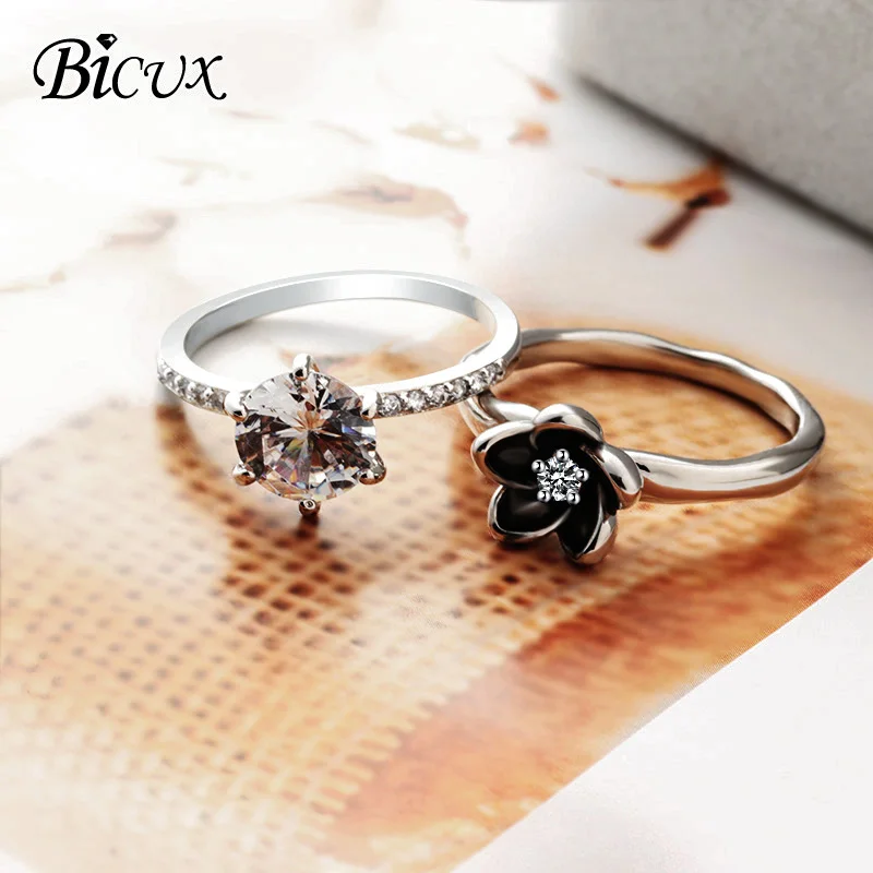 Женское классическое обручальное кольцо BICUX с 6 кристаллами в виде когтей белым