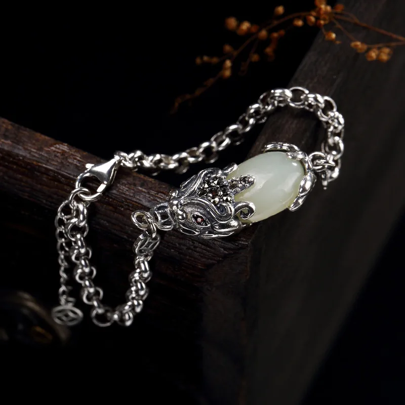 Silver Antique Thai Silver Mosaic And Tian Yu White Jade Trick M2018y, Evil Spirits, Lady Gloves, Wholesale Bracelet
Silver Antique Thai Silver Mosaic And Tian Yu White Jade Trick M2018y, Evil Spirits, Lady Gloves, Wholesale Bracelet