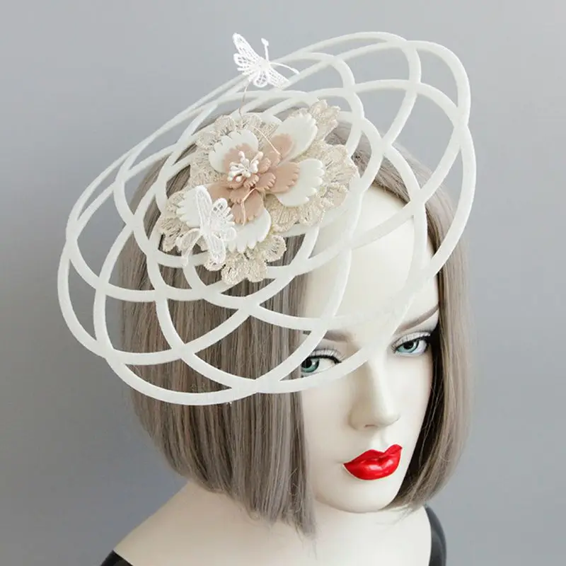 Womens Vintage Fascinator Hat Hollow Out Felt Flower Wire Lace Hair Clips Lady Wedding Party Runway Show Photo Prop | Аксессуары для