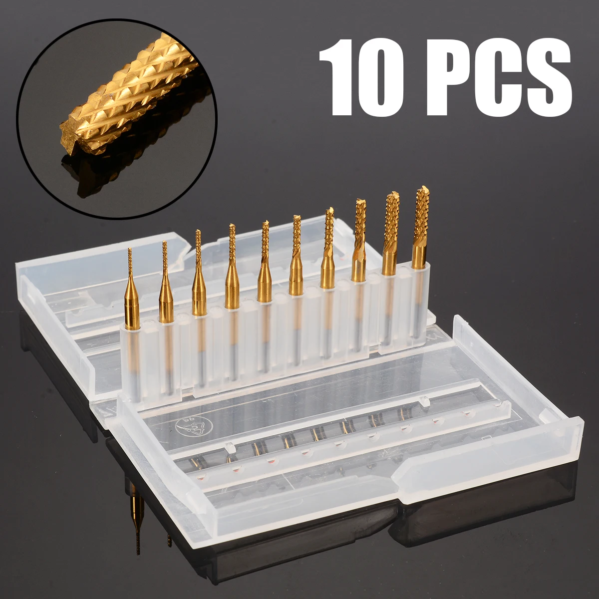 10Pcs/Set 0.8-3.175mm PCB Drill Bits Ttitanium Plating 1/8" CNC End Mill Engraving Cutter Set For CNC Carbon Fiber Drill Bits
10Pcs/Set 0.8-3.175mm PCB Drill Bits Ttitanium Plating 1/8" CNC End Mill Engraving Cutter Set For CNC Carbon Fiber Drill Bits