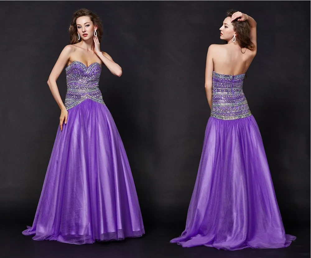 Vestidos largos Пром Платья 2016 Милая Рукавов Линии Бисероплетение Блестки Тюль Сшитое