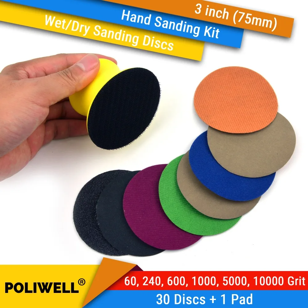 3 Inch (75mm) 60/240/600/1000/5000/10000 Grits Waterproof Hook&Loop Sanding Discs 3" Hand Sanding Pad Kit for Wet/Dry Polishing
3 Inch (75mm) 60/240/600/1000/5000/10000 Grits Waterproof Hook&Loop Sanding Discs 3" Hand Sanding Pad Kit for Wet/Dry Polishing