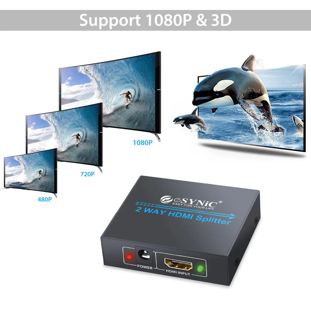 Переключатель eSYNiC 1x2 HDMI двусторонний сплиттер порт автоматический коммутатор с
