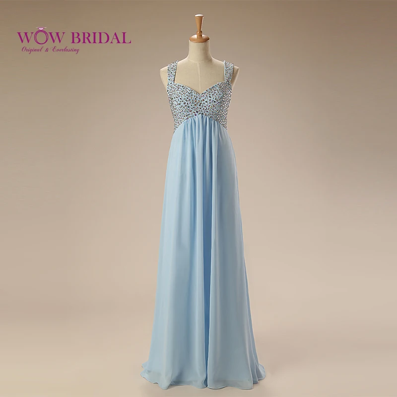 

Wowbridal Dreamlike Blue Long Prom Dress 2021 Sweetheart Crystal Beaded Criss-Cross Open Back Chiffon A-Line Draped Ruched Dress