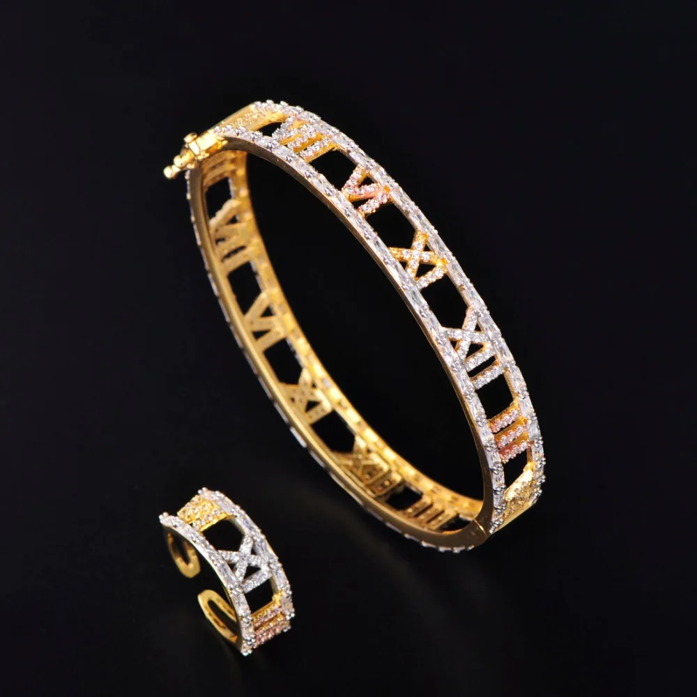 Blucome New Arrival Luxury Bangle Ring Set Number Hollow Out Zircon Jewelry Set For Lady Engagement Party Bride Wedding Gift Set
Blucome New Arrival Luxury Bangle Ring Set Number Hollow Out Zircon Jewelry Set For Lady Engagement Party Bride Wedding Gift Set