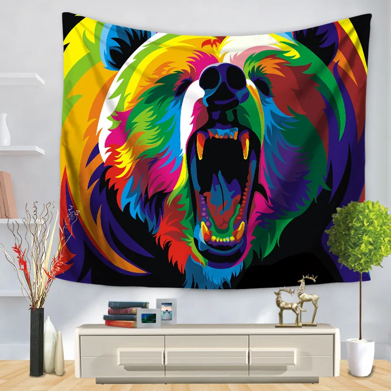 

Home Decorative Wall Hanging Carpet Tapestry 130x150cm Rectangle Bedspread Color Painting Elephant Animal Bear Pattern GT1174