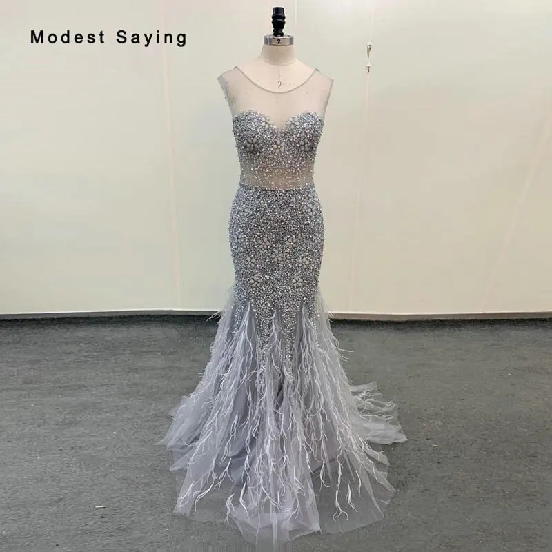 Real Photo Luxury Silver Mermaid Ostrich Feather Evening Dresses 2019 with Rhinestone Beaded Sparkly Engagement Party Prom Gowns
Real Photo Luxury Silver Mermaid Ostrich Feather Evening Dresses 2019 with Rhinestone Beaded Sparkly Engagement Party Prom Gowns