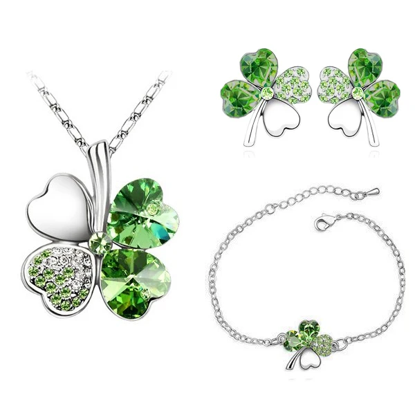 Crystal Clover 4 Leaf leaves heart pendant Jewelry sets necklace earrings bracelet women lovers cute romantic gifts summer party
Crystal Clover 4 Leaf leaves heart pendant Jewelry sets necklace earrings bracelet women lovers cute romantic gifts summer party