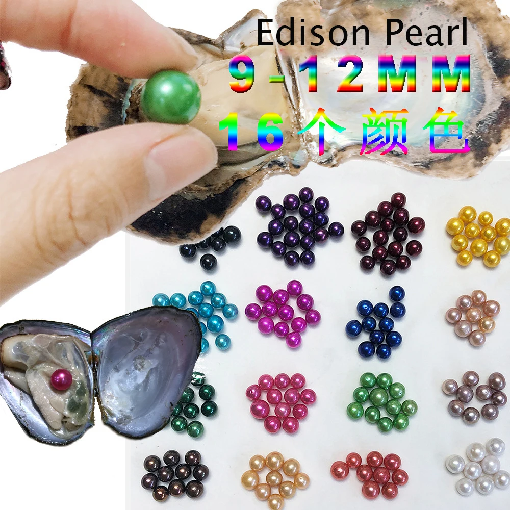 

2018 New DIY Large 9-12mm Edison Pearl Mix Size Oyster with Pearl Large Round Pearl in Oysters Colorful Edison Pearls Oysters