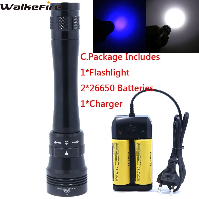 6000 lumens 2 * XM-L2 + 2* Blue Leds Waterproof Underwater LED Diving Flashlight Torch Lamp Light Lanterna + 2*battery & charger 
6000 lumens 2 * XM-L2 + 2* Blue Leds Waterproof Underwater LED Diving Flashlight Torch Lamp Light Lanterna + 2*battery & charger