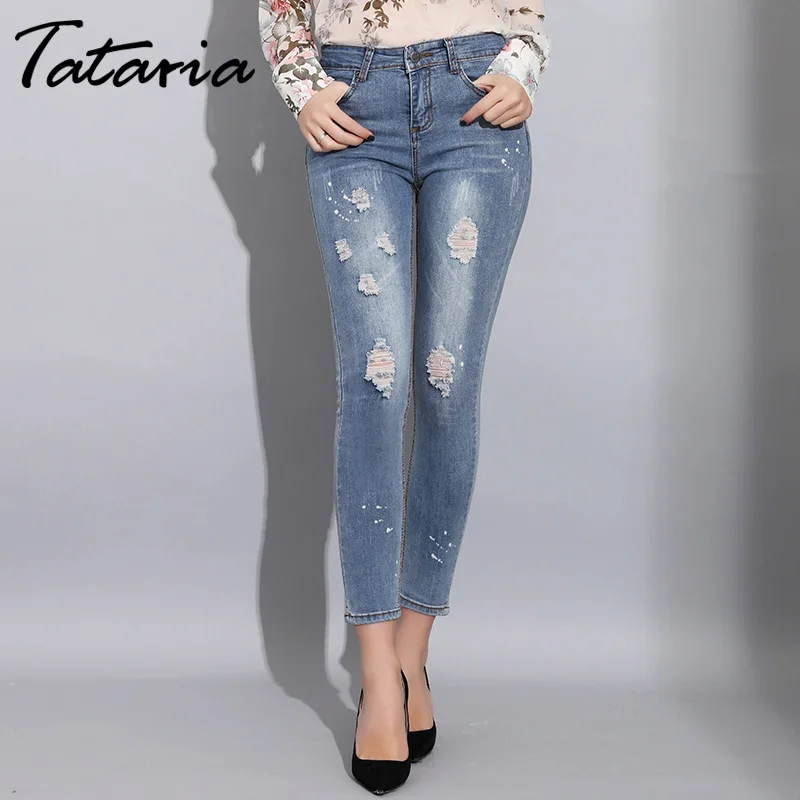 Фото Tataria джинсовые узкие рваные джинсы женские Узкие с дырками для - купить