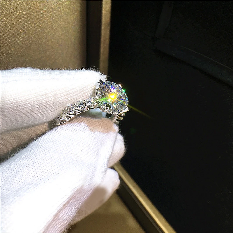 

Круглое блестящее ограненное кольцо Moissanite DF цвета 1CT 6,5 мм Au750 Lab бриллиантовое кольцо твердое 18K Белое Золото Обручальное кольцо для женщин