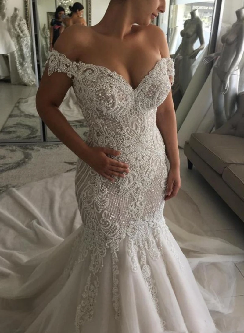 2021 Luxury Sexy Mermaid Wedding Dresses Off Shoulder Pearls Crystals Court Train Dubai Arabic Bridal Gowns Custom
2021 Luxury Sexy Mermaid Wedding Dresses Off Shoulder Pearls Crystals Court Train Dubai Arabic Bridal Gowns Custom