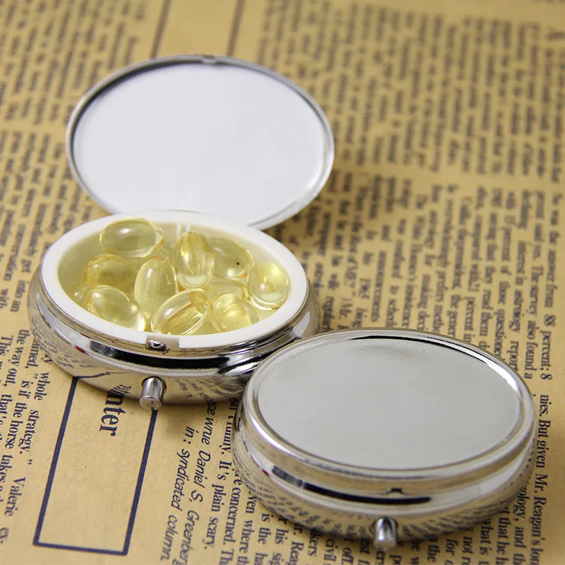 Оптовая продажа 10 шт. пустой овал Pill Коробки Металл Организатор Box медицины