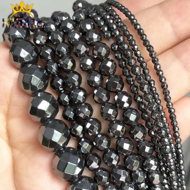 

Natural Faceted Black Hematite Stone Beads Loose Spacer Bead For Jewelry Making DIY Necklace Bracelet Accessories 2/3/4/6/8/10mm