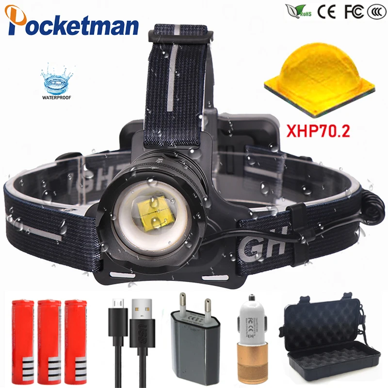 Most Bright LED Headlight XHP70.2 Super Bright Headlamp Zoomable Head Light USB Head Torch with rechargeable 18650 Battery Lamp
Most Bright LED Headlight XHP70.2 Super Bright Headlamp Zoomable Head Light USB Head Torch with rechargeable 18650 Battery Lamp