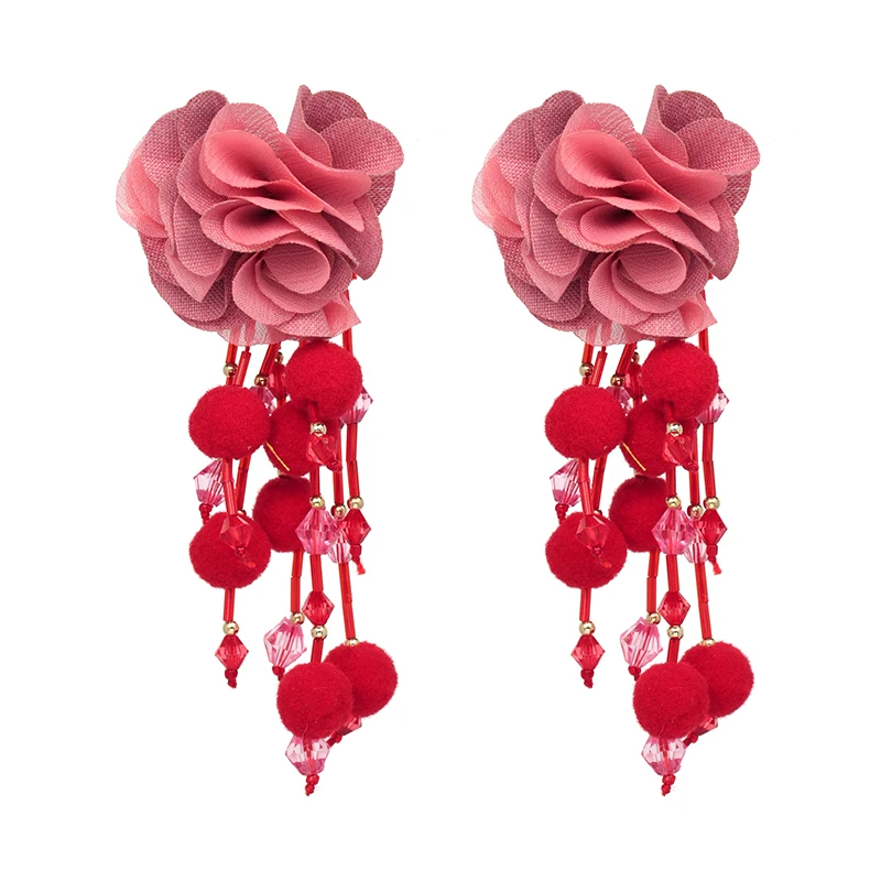 

JURAN 14 Colors Bohemian New Fringed Long Flower Earrings Women Jewelry Pom Pom Maxi Statement Earrings Charm Drop Earrings