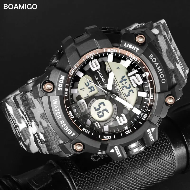 BOAMIGO Brand Digital LED Plastic Watches Dual Display Sports Watch Military Quartz Movement Accurate Time Keeping Wristwatch | Наручные