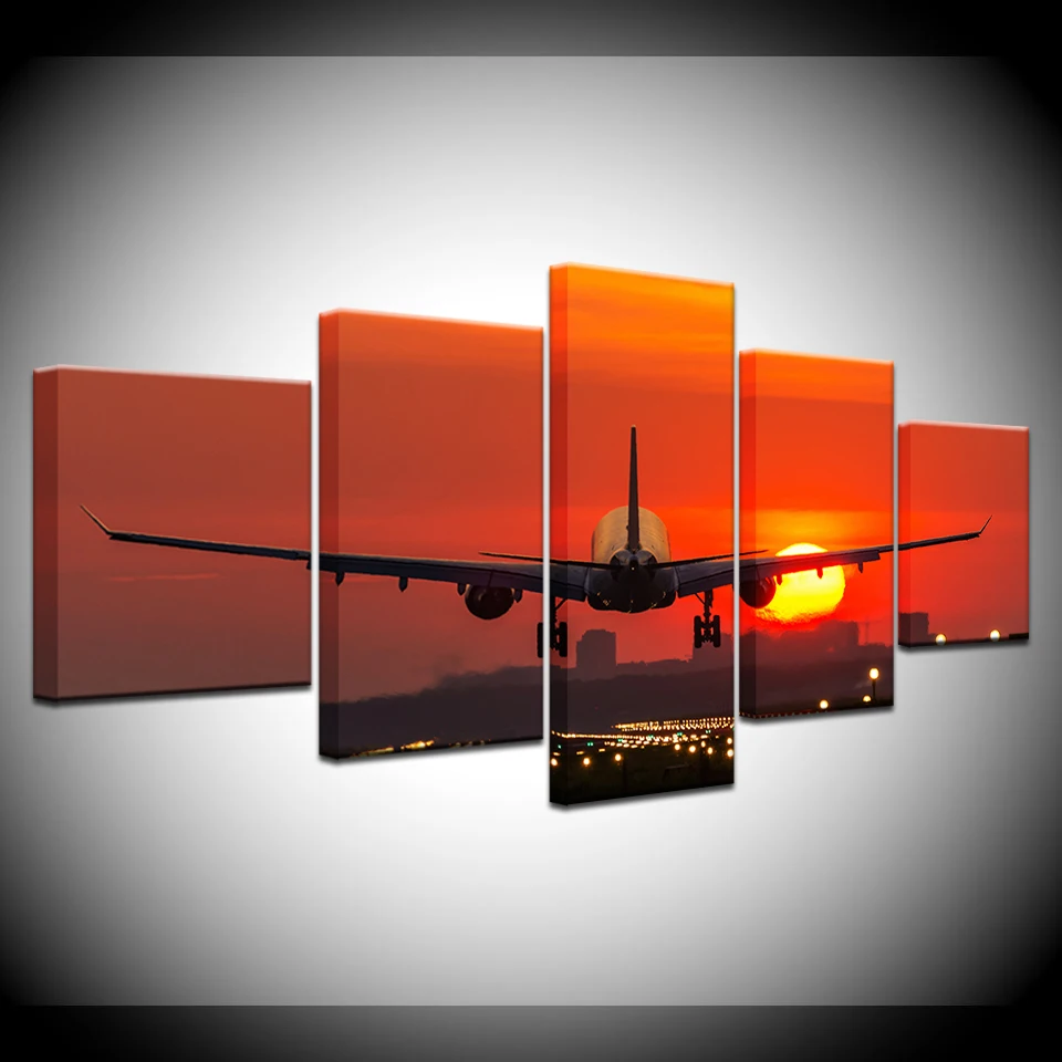 Canvas Wall Art Pictures Home Decor Living Room 5 Pieces Sunset Lights Airplane Lawn Painting HD Print Aircraft Poster Framework
Canvas Wall Art Pictures Home Decor Living Room 5 Pieces Sunset Lights Airplane Lawn Painting HD Print Aircraft Poster Framework