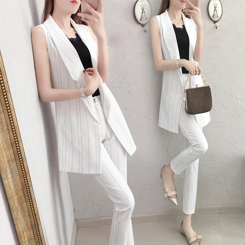 Sleeveless 2 Piece Set Women Striped Women Two Piece Outfits Ol Woman Suits Lady Suit Office Top&pants Set Conjunto Feminino
Sleeveless 2 Piece Set Women Striped Women Two Piece Outfits Ol Woman Suits Lady Suit Office Top&pants Set Conjunto Feminino