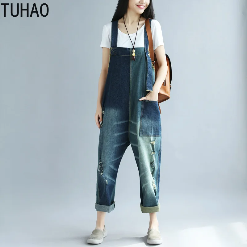TUHAO Woman Blue Denim Overalls Jean Jumpsuits Female Large Size Drop Crotch Rompers HOLE Women Vintage Casual Wide Leg Pant
TUHAO Woman Blue Denim Overalls Jean Jumpsuits Female Large Size Drop Crotch Rompers HOLE Women Vintage Casual Wide Leg Pant
