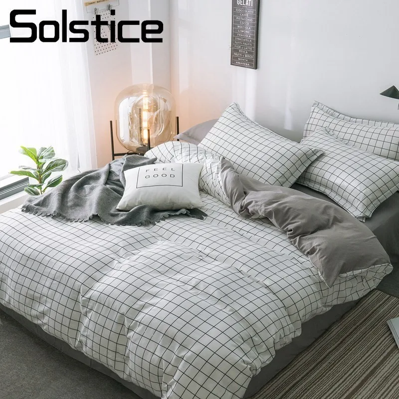 Solstice Home Textile White/Black Lattice Plaid Bedding Sets Duvet Cover Pillowcase Solid Gray Flat Sheet Simple Teen Bed Linens
Solstice Home Textile White/Black Lattice Plaid Bedding Sets Duvet Cover Pillowcase Solid Gray Flat Sheet Simple Teen Bed Linens