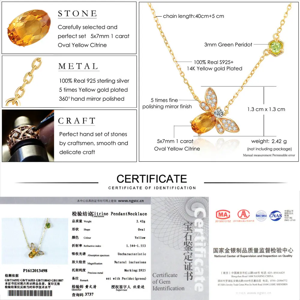 LAMOON Bee 925 Sterling Silver Necklace Natural Citrine Gemstone Necklaces 14K Real Gold Plated Chain Pendant Jewelry LMNI015
LAMOON Bee 925 Sterling Silver Necklace Natural Citrine Gemstone Necklaces 14K Real Gold Plated Chain Pendant Jewelry LMNI015