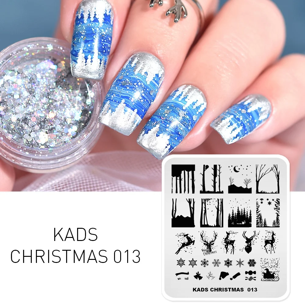 Пластины для стемпинга ногтей рождественские с изображением лося снежинки