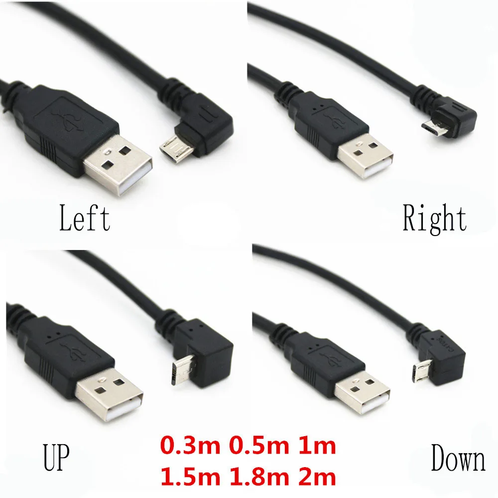 Кабель соединитель Micro USB с разъемом типа папа левый Правый 90 градусов 25 см 50 для