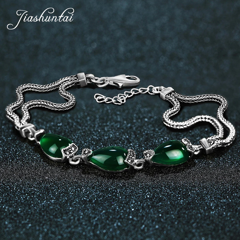 

JIASHUNTAI Retro 925 Sterling Silver Chalcedony Agate Gemstone Bracelets For Women Thai silver Fine Jewelry Gift