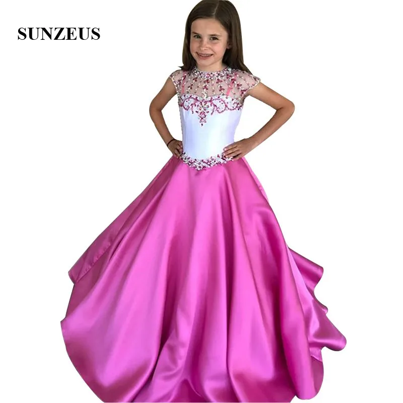 Rhinestones Beaded Pageant Dresses For Girls Cap Sleeves White Fuchsia Satin Party Dress For Girls Robe Soiree Fille
Rhinestones Beaded Pageant Dresses For Girls Cap Sleeves White Fuchsia Satin Party Dress For Girls Robe Soiree Fille