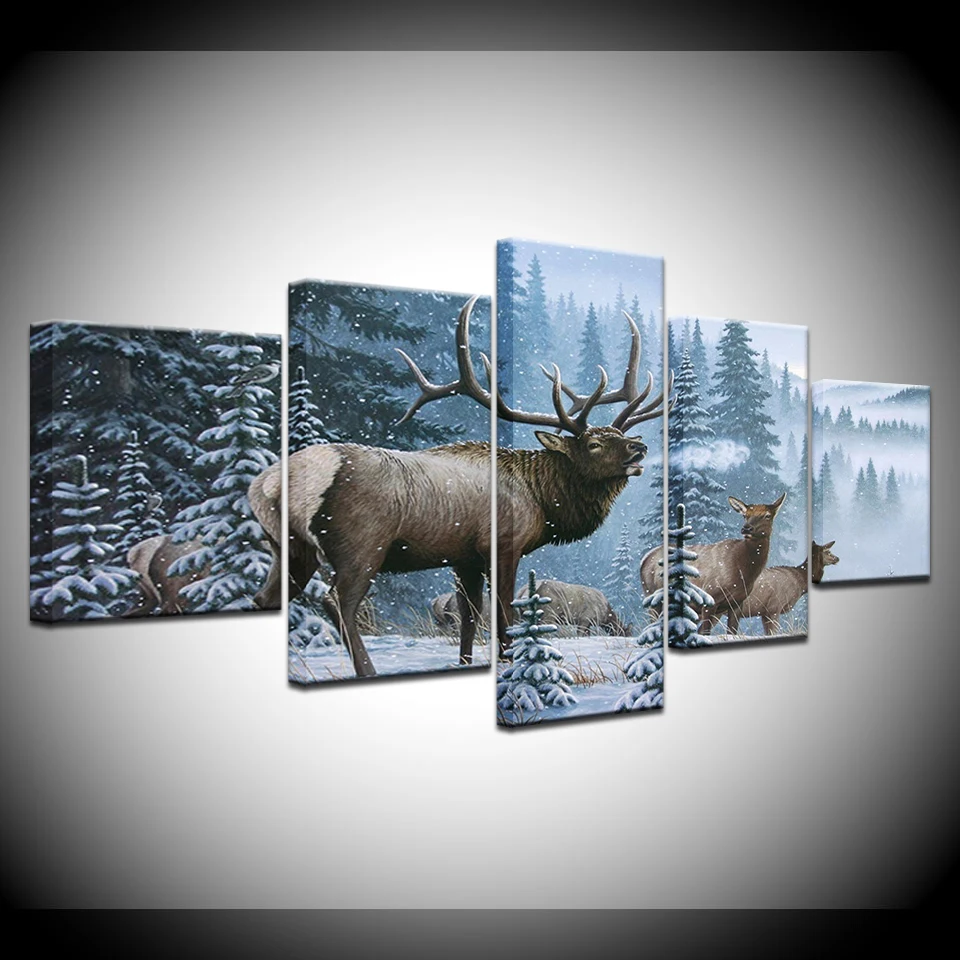 Canvas HD Prints Pictures Wall Art 5 Piece Bull Moose Crossing Stream Painting Home Decor Elk Snow Mountain Poster Framework
Canvas HD Prints Pictures Wall Art 5 Piece Bull Moose Crossing Stream Painting Home Decor Elk Snow Mountain Poster Framework