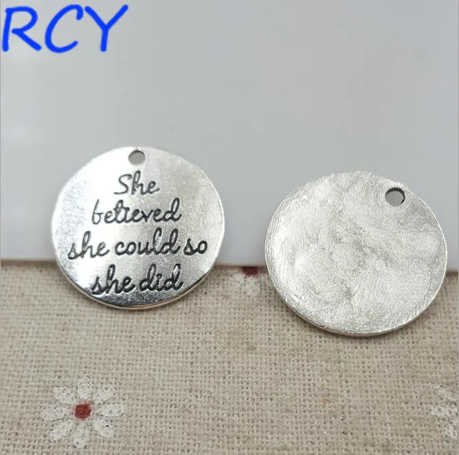Top Quality 5 Pieces/lot 25mm Letter Printed she lettered could so did charm round disc message | Украшения и аксессуары