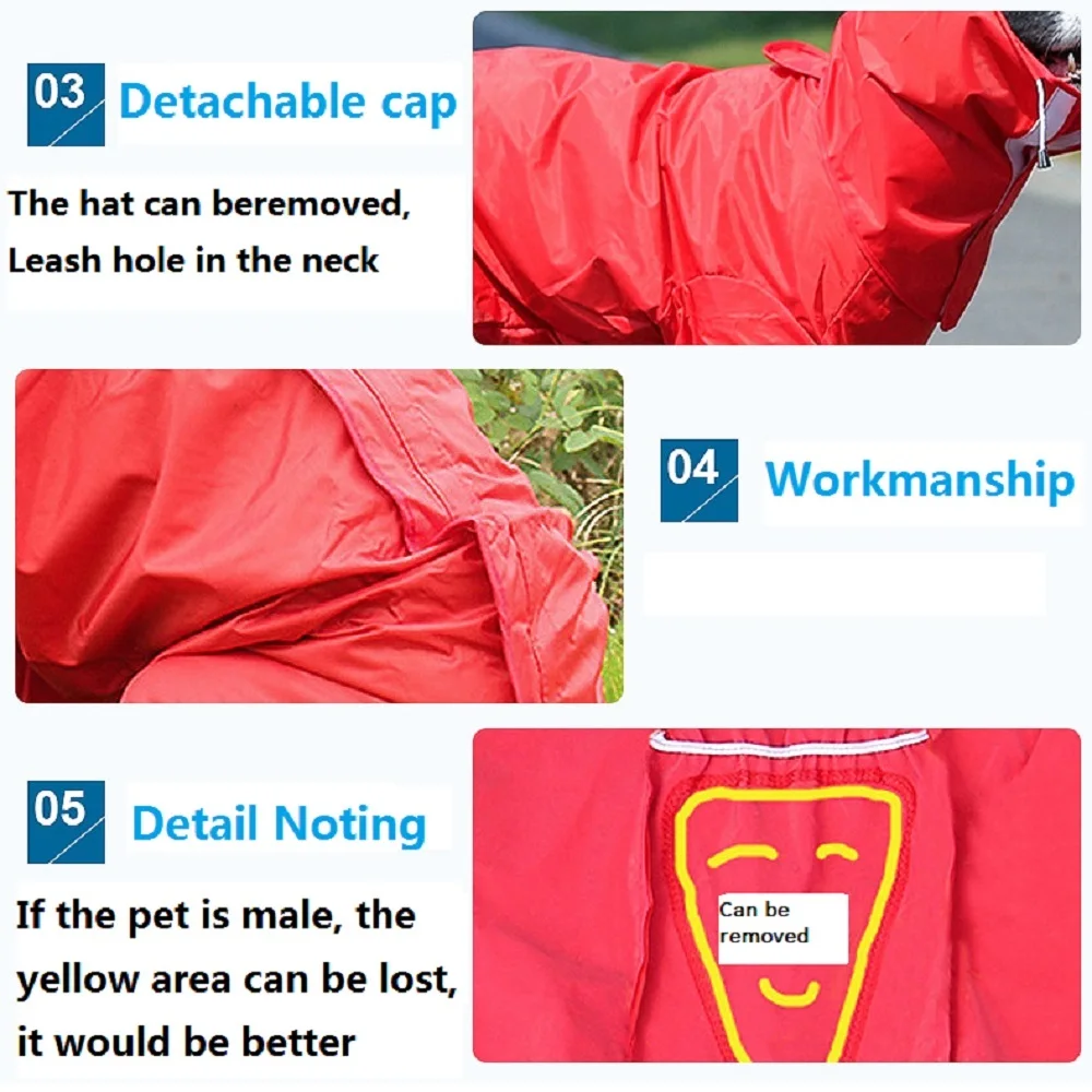 Large Hooded Dog Raincoat Jacket Big Pet Poncho Dog Rain Clothes Waterproof Clothing for Dogs Golden retriever Labrador WLYANG
Large Hooded Dog Raincoat Jacket Big Pet Poncho Dog Rain Clothes Waterproof Clothing for Dogs Golden retriever Labrador WLYANG