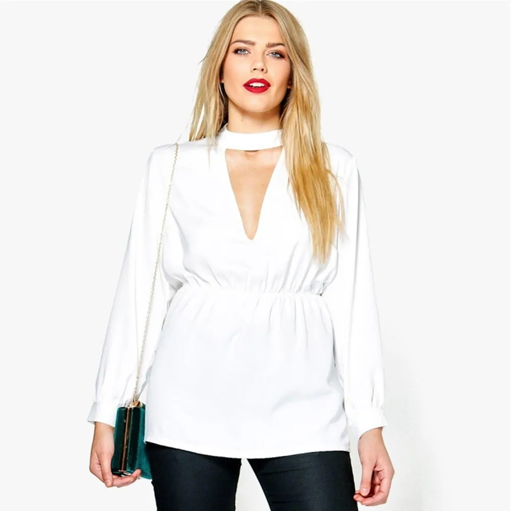 KLV 2019 NEW Large Size Womens V-neck hollow elastic waist base solid color shirt Ladies Solid color Long Sleeve Shirts 4.10
KLV 2019 NEW Large Size Womens V-neck hollow elastic waist base solid color shirt Ladies Solid color Long Sleeve Shirts 4.10