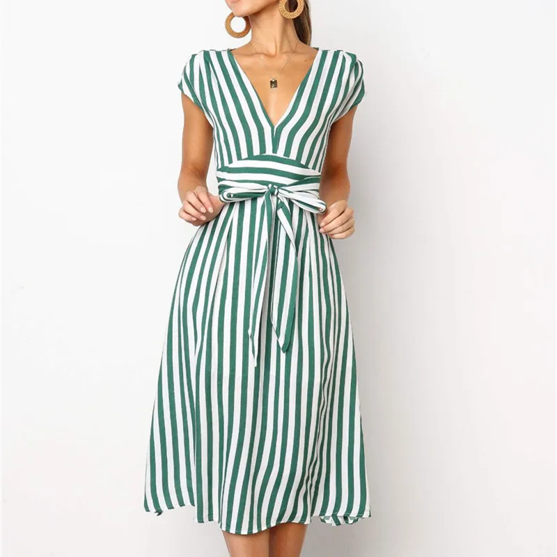 2019 Women Summer Dress Casual Striped Sexy Party Night Dresses Elegant Korean Midi Dress
2019 Women Summer Dress Casual Striped Sexy Party Night Dresses Elegant Korean Midi Dress