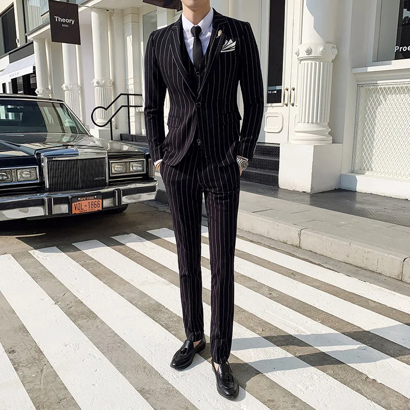 Man Business Formal Suits 3pcs Sets Male Black Grey Stripes One Button Wedding Groomsmen Dress Blazers Traje De Boda Hombre
Man Business Formal Suits 3pcs Sets Male Black Grey Stripes One Button Wedding Groomsmen Dress Blazers Traje De Boda Hombre