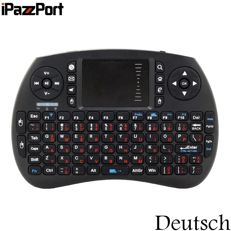 Мини клавиатура iPazzPort i8 Duetsch Немецкая 2 4 ГГц Беспроводная Air Mouse с тачпадом для ТВ