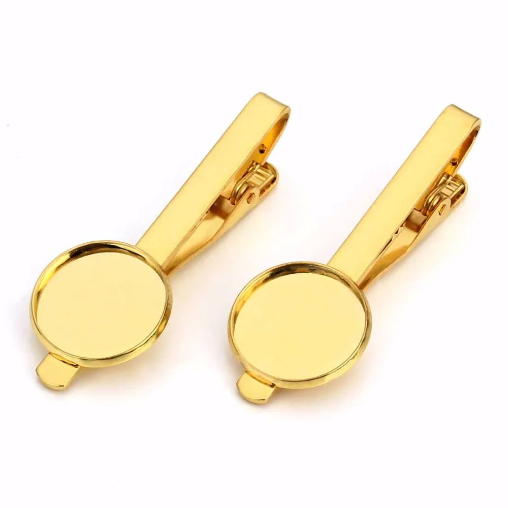 5pcs Gold Color Tie Clip Pin with 16 18 20mm Round Blank Clips Cabochon Base Bar for Men DIY Jewelry Findings | Украшения и