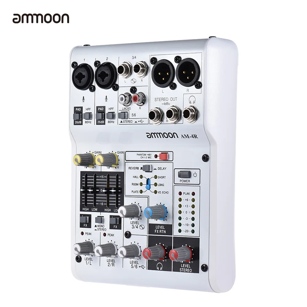 Ammoon AM 4R 6 канальная звуковая карта цифровой миксер встроенный 48В фантомная