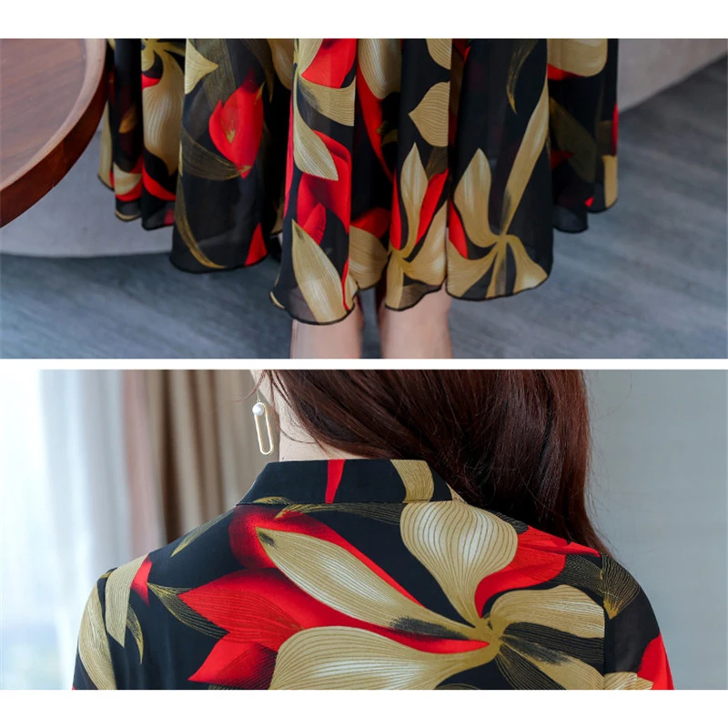 Summer Women Casual Dress New Bohemian Beach Single-breasted Vintage Female Print Floral Chiffon Dress Elegant Loose Dress L240
Summer Women Casual Dress New Bohemian Beach Single-breasted Vintage Female Print Floral Chiffon Dress Elegant Loose Dress L240