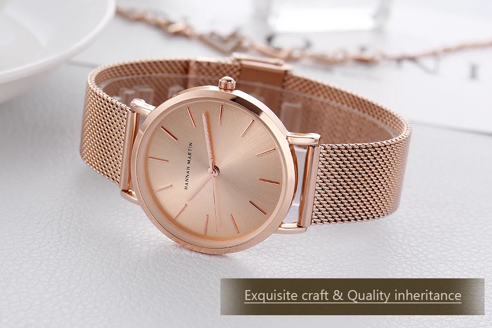 Женские кварцевые часы HM Top Brand розовое золото простые повседневные из