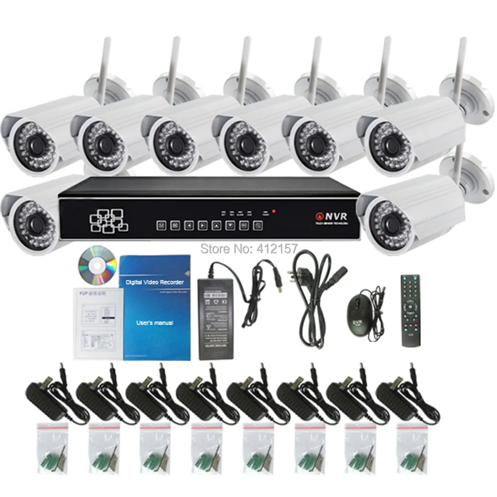 Видеонаблюдения ONVIF 8CH NVR беспроводной wi-fi 720 P 100 Вт HD IP камеры системы день ночь