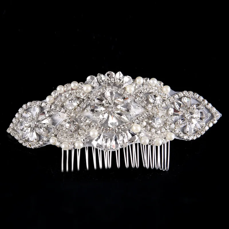 

SLBRIDAL Handmade Rhinestones Crystals Pearls Wedding Hair Comb Tiara Bridal Headpieces Gown Hair Accessories Bridesmaids