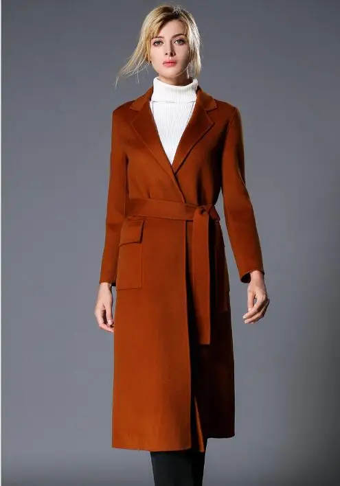 Женская шерстяная куртка осенняя новая длинная теплая двусторонняя кашемировое