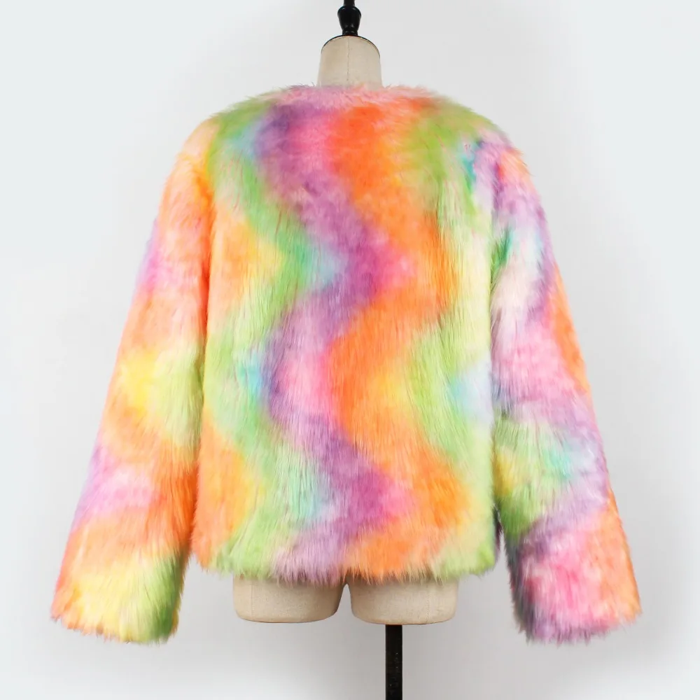 Womens Elegant Coats Colorful Faux Fur Coat Multicolor Long Sleeve Collarless Casual Female Winter Jacket Hairy Overcoat 6Q2126
Womens Elegant Coats Colorful Faux Fur Coat Multicolor Long Sleeve Collarless Casual Female Winter Jacket Hairy Overcoat 6Q2126