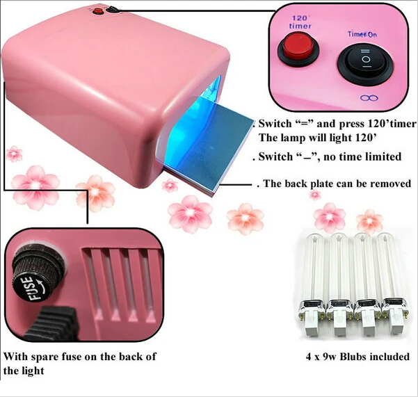 Free Shipping Better Quality 1PCS Nail machine/Nail Dryer UV Lamp 220V 36 W. With 4 Pcs 9 W Bulb Retail Drop | Красота и здоровье
