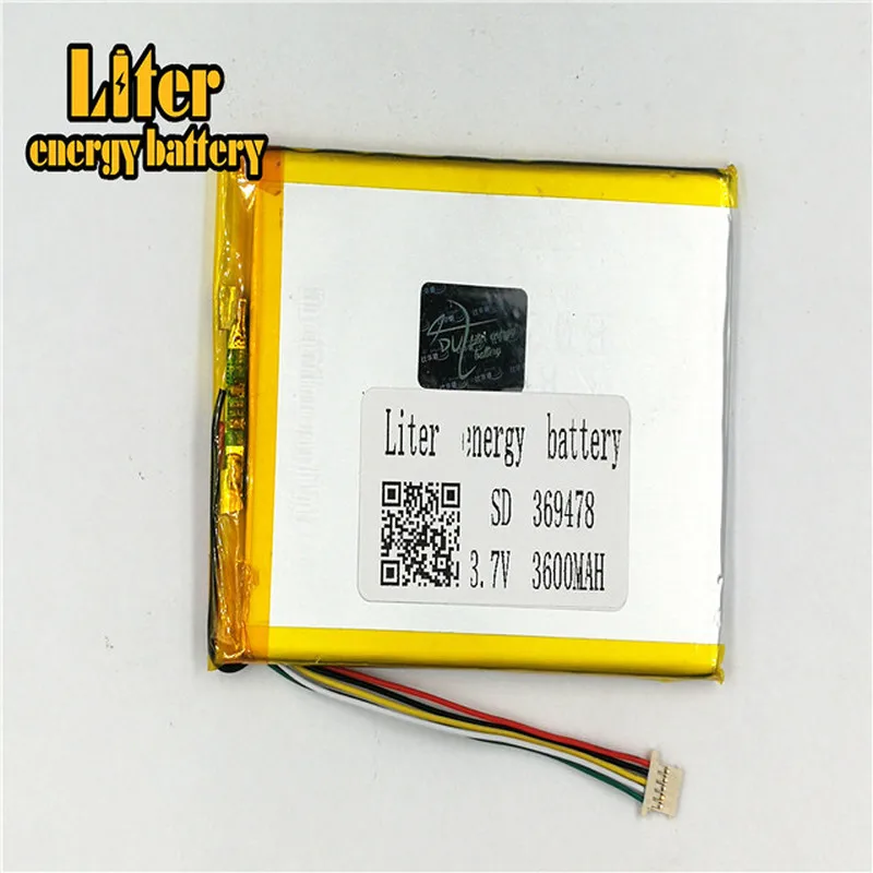 1.0MM 5pin connector 369478 Rechargeable high quality LiPo 3.7v 3600mAh tablet pc 7 inch MP4 MP5 lithium ion polymer battery
1.0MM 5pin connector 369478 Rechargeable high quality LiPo 3.7v 3600mAh tablet pc 7 inch MP4 MP5 lithium ion polymer battery