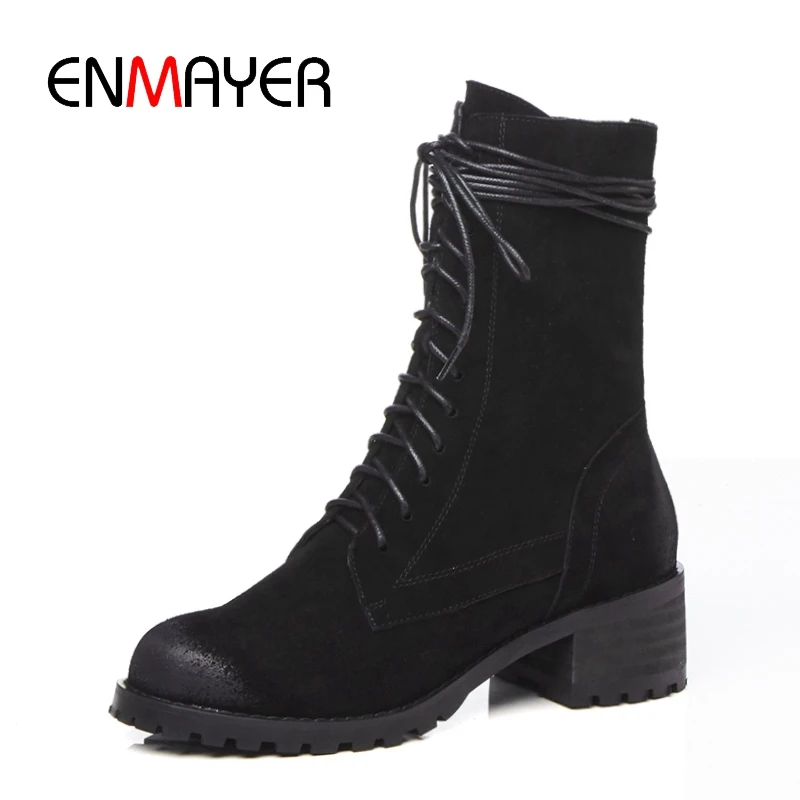 ENMAYER New Arrival women round toe solid kid suede lace up boots lady fashion cross-tied boots Size 34-39 ZYL802
ENMAYER New Arrival women round toe solid kid suede lace up boots lady fashion cross-tied boots Size 34-39 ZYL802